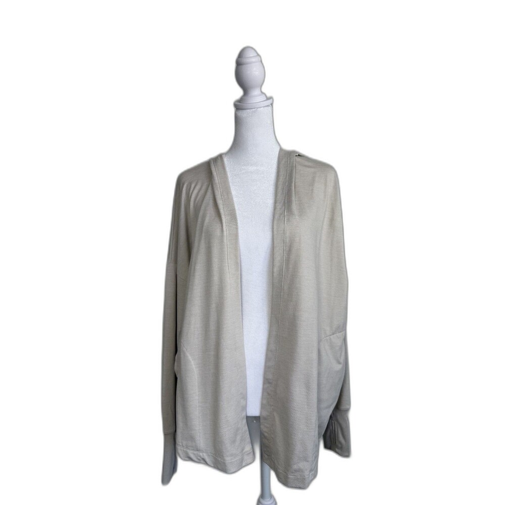 Nike Womens Dri-Fit Cardigan Open Front Athletic Layer Beige Thumbhole Size M